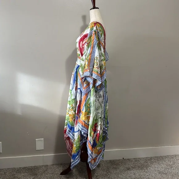 FARM RIO Women's Off-White Tropical Destination Kimono Sleeve Midi Dress Size M - Picture 5 of 10